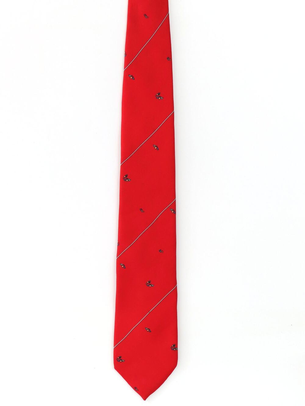 Vintage 1960s Italian Silk Necktie Red Geometric Stripe Wide Tie